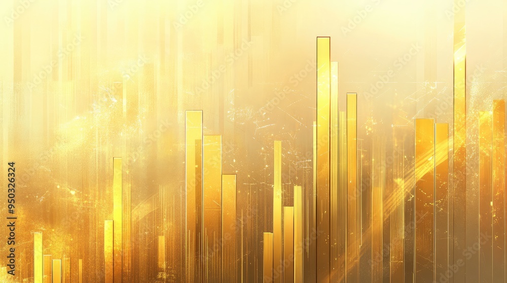 A rising bar graph with gold accents and a modern gold abstract background, showcasing financial growth A rising bar graph with gold accents and a modern gold abstract background, showcasing financial growth