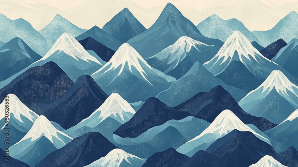 Fototapeta premium Abstract Blue Mountain Range with Snow Peaks Illustration