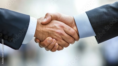 A close-up of a businesspersonâ€™s hands shaking in a formal handshake, symbolizing partnership and agreement.