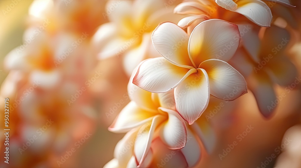 Fototapeta premium A detailed close-up of a frangipani lei garland, with the flowers soft hues and tropical ambiance captured beautifully.