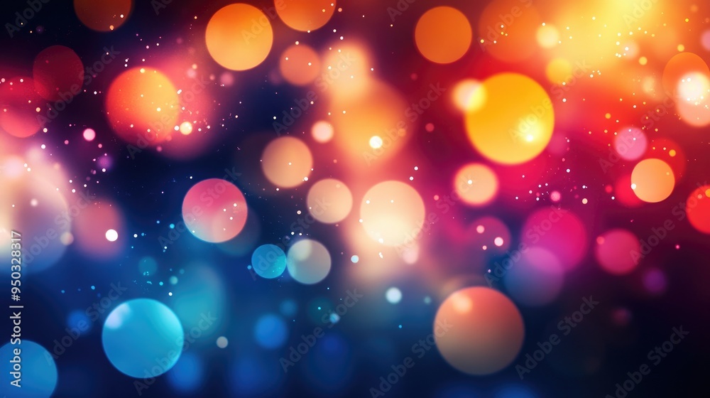 Abstract bokeh blur with multicolored circles of light on a dark background, perfect for a celebratory theme.