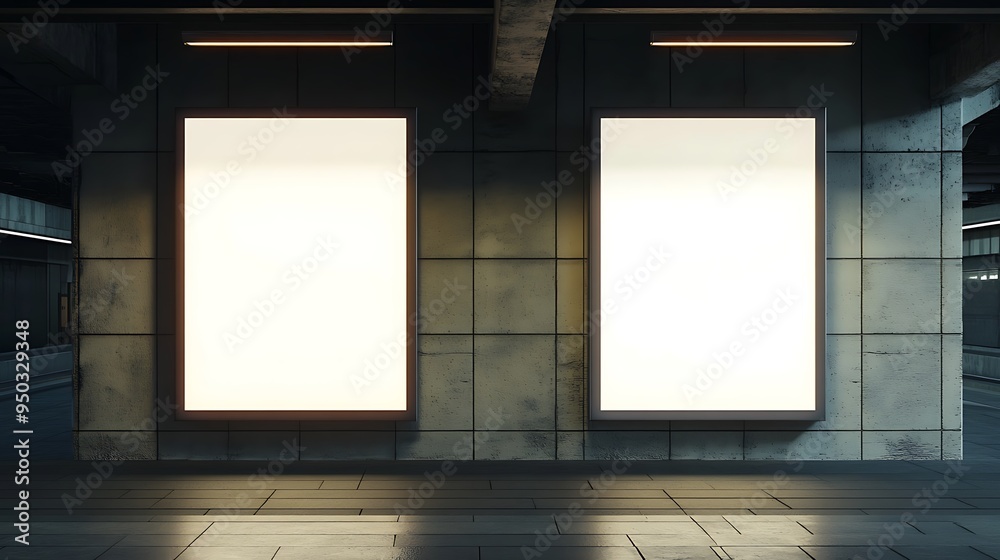Blank Advertisement Boards in a Modern Underpass Blank Advertisement Boards in a Modern Underpass