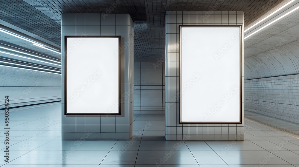 Two Blank Billboards in a Subway Station Two Blank Billboards in a Subway Station
