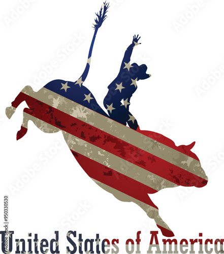Man riding bucking bronco in rodeo wild west