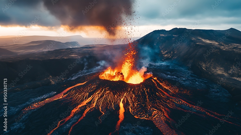 Erupting Volcano with Lava Flow Erupting Volcano with Lava Flow