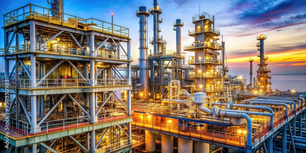 A detailed view of an oil and gas installation, oil, gas, industry, energy, refinery, pipelines A detailed view of an oil and gas installation, oil, gas, industry, energy, refinery, pipelines