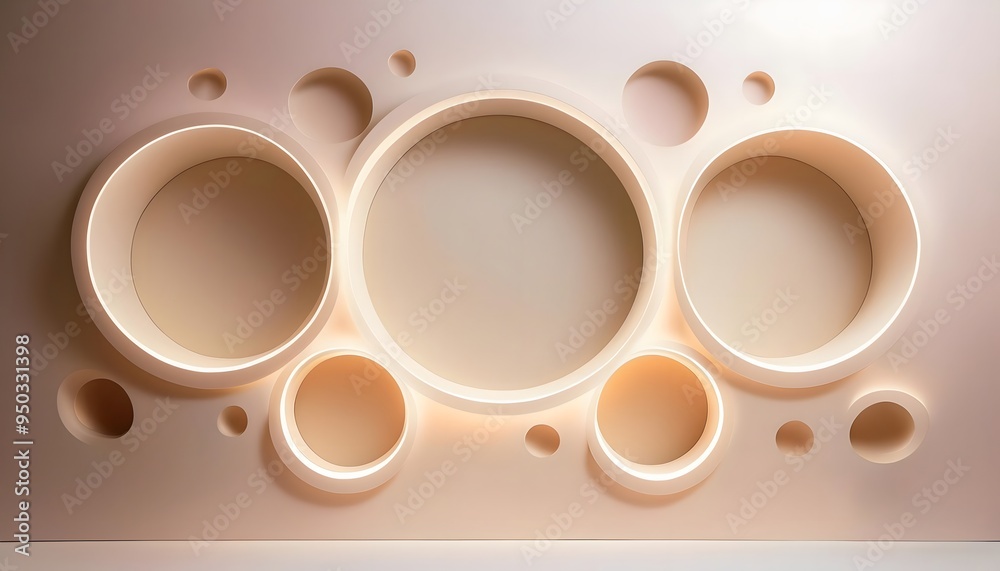 Light cream color neon and white abstract background with round holes 3d effect wallpaper Light cream color neon and white abstract background with round holes 3d effect wallpaper