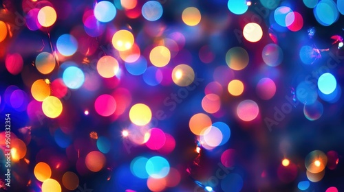 Bright colorful bokeh blur with scattered lights, perfect for a lively celebration or event background.