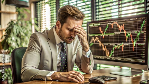 value stock trading graph with stressed businessman