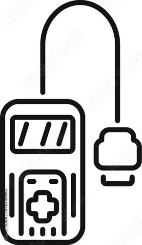 Line icon of a medical device measuring vital signs with an ecg rate