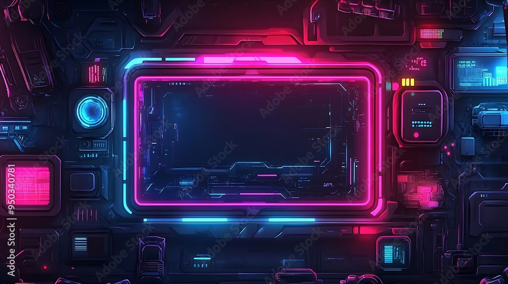 Futuristic Cyberpunk Digital Interface with Neon Lights Illustration Futuristic Cyberpunk Digital Interface with Neon Lights Illustration
