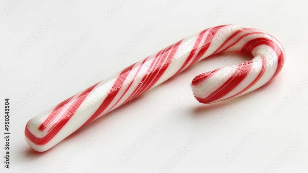 Fototapeta premium Close-Up of a Classic Red and White Striped Candy Cane on a White Background