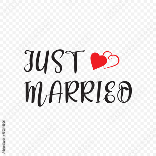 JUST MARRIED hand lettering, vector illustration. Hand drawn lettering card background. Modern handmade calligraphy. Hand drawn lettering element for your design in eps 10