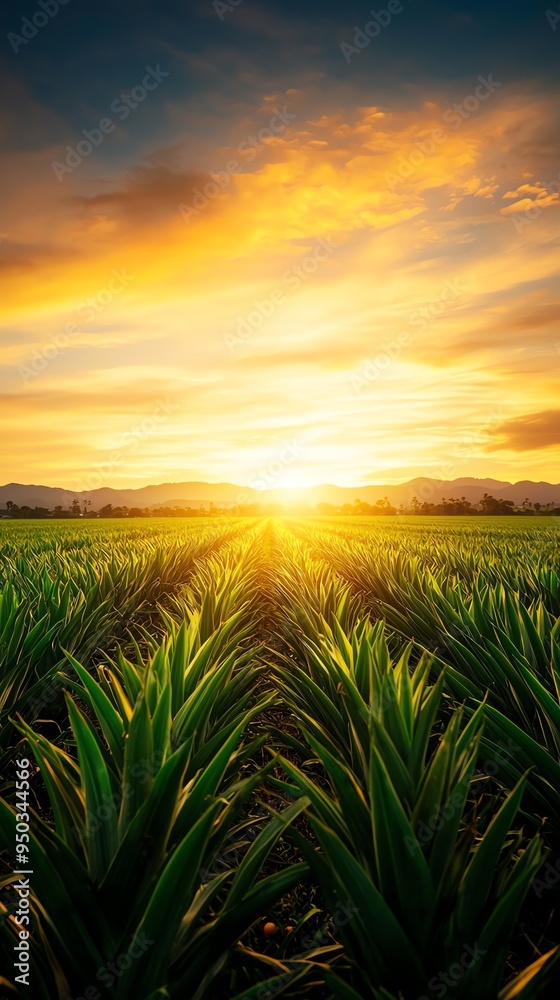 Beautiful sunrise over a lush green cornfield with vibrant colors and dramatic sky, capturing the essence of nature's beauty and agricultural life. Beautiful sunrise over a lush green cornfield with vibrant colors and dramatic sky, capturing the essence of nature's beauty and agricultural life.