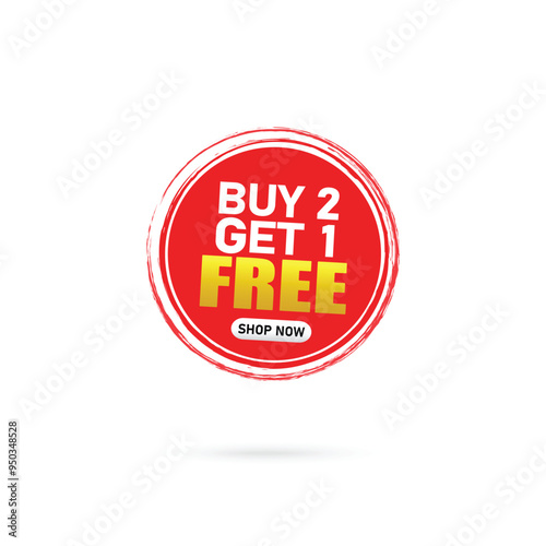 buy 2 get 1 free red tag isolated vector illustration. Discount offer price label