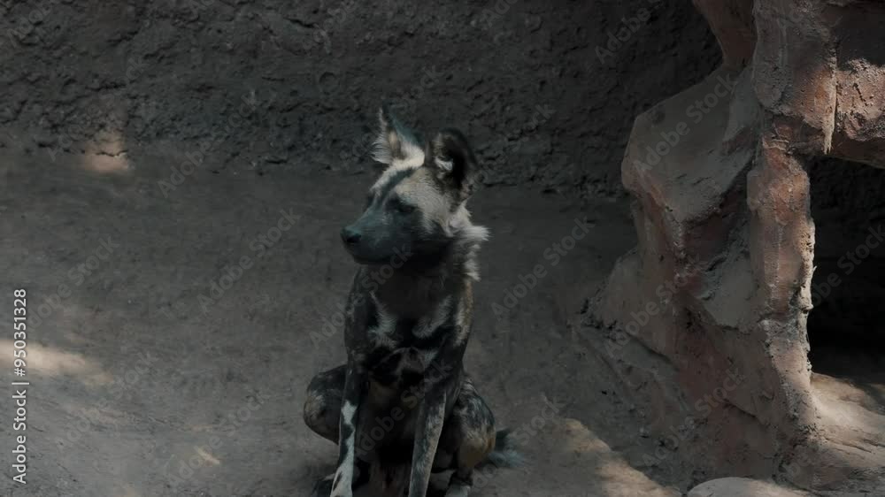 Wild Dog, Looking Around, Yawning, Mammal