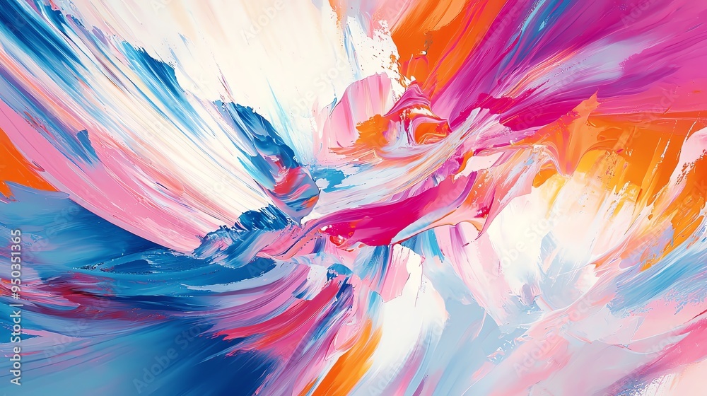 Vibrant abstract painting with bold brushstrokes and bright colors, creating an energetic and dynamic visual impact.