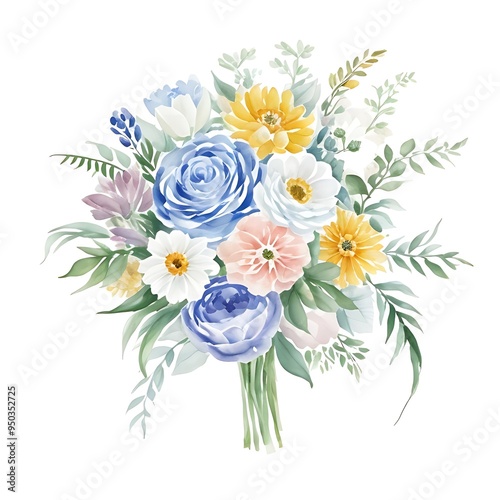 Watercolor style flowers bouquet, Gnerative AI
 photo