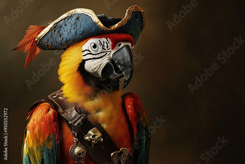 Parrot dressed as a pirate with a detailed costume photo