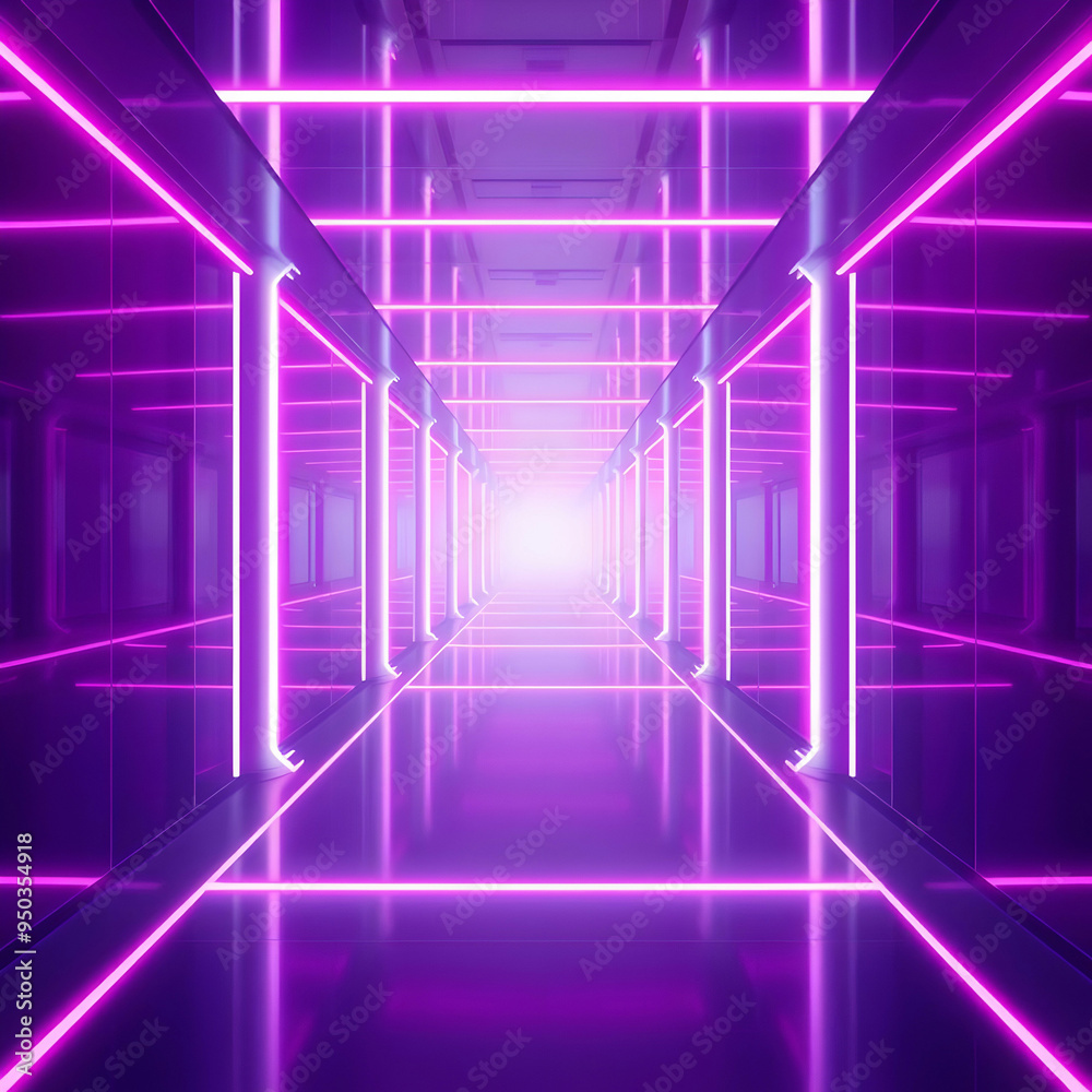 Generative AI illustration of abstract background of futuristic corridor with purple and blue neon lights Generative AI illustration of abstract background of futuristic corridor with purple and blue neon lights