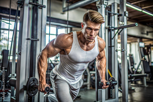 Young white sport man workout in the gym.