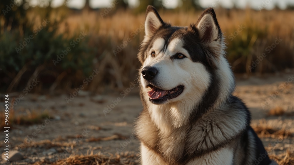 Alaskan Malamute Dog Portrait in Golden Hour Alaskan Malamute Dog Portrait in Golden Hour