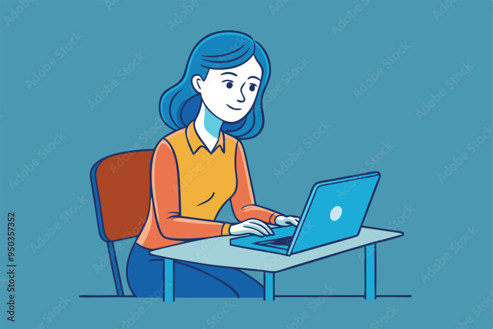 women working with laptop skatch art vector illustration