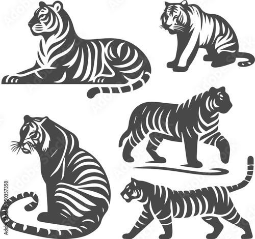 Tiger Silhouette Wild Animal Illustration Design Vector Collection photo