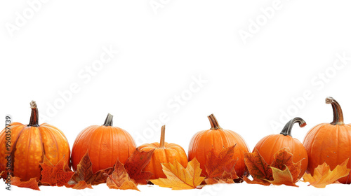 A collection of pumpkins and autumn leaves, symbolizing the fall season.