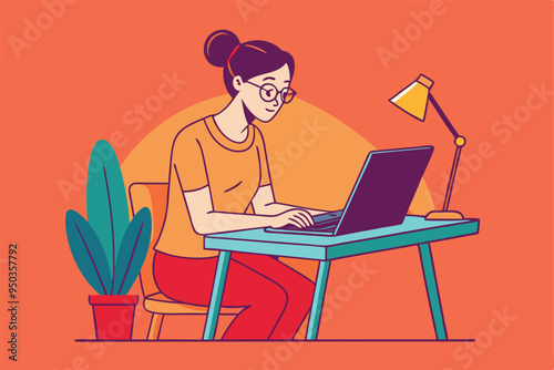 women working with laptop skatch art vector illustration photo