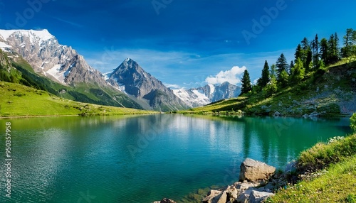 alpine lake scenery, AI generated