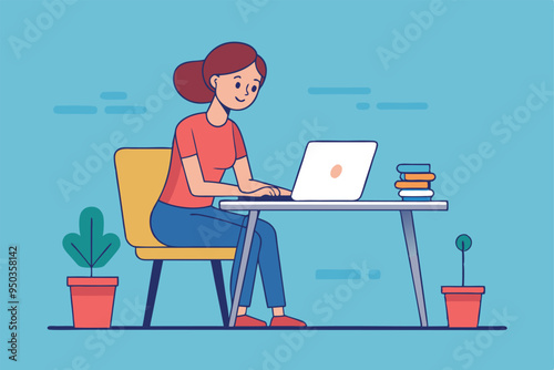 women working with laptop skatch art vector illustration