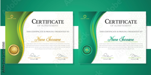Certificates of completion template with luxury badge and modern line and shapes. Clean and simple professional certificate design,