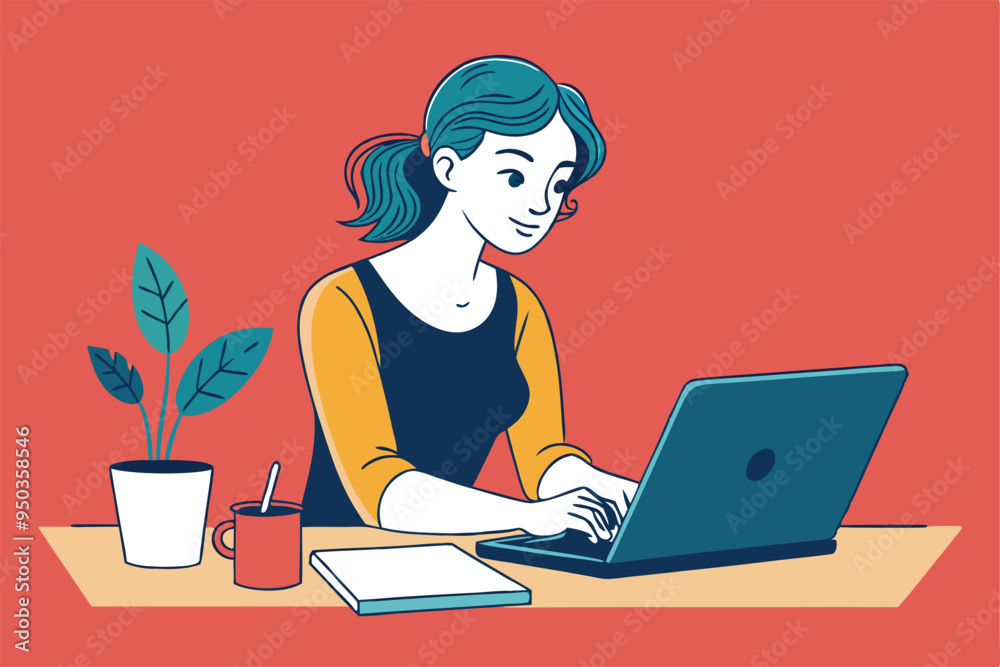 women working with laptop skatch art vector illustration women working with laptop skatch art vector illustration