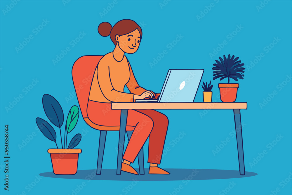 women working with laptop skatch art vector illustration women working with laptop skatch art vector illustration