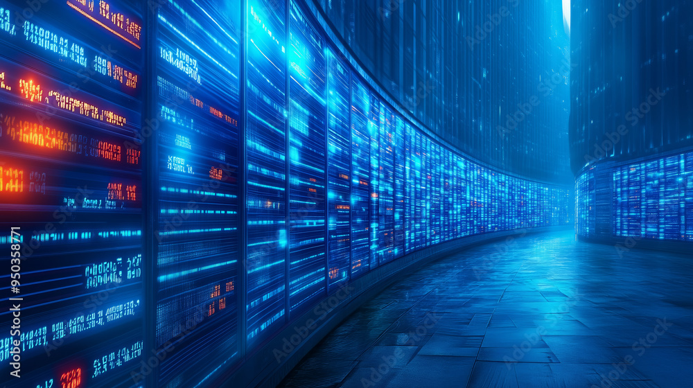 Illuminated data corridor in a futuristic digital environment Illuminated data corridor in a futuristic digital environment