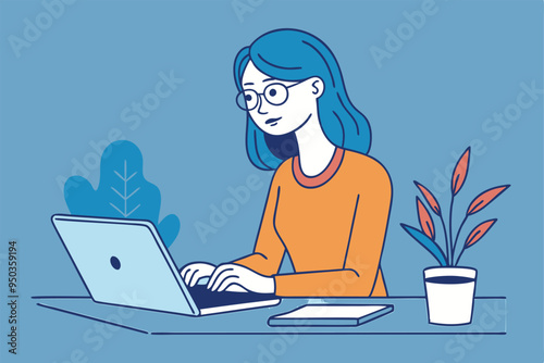 women working with laptop skatch art vector illustration photo