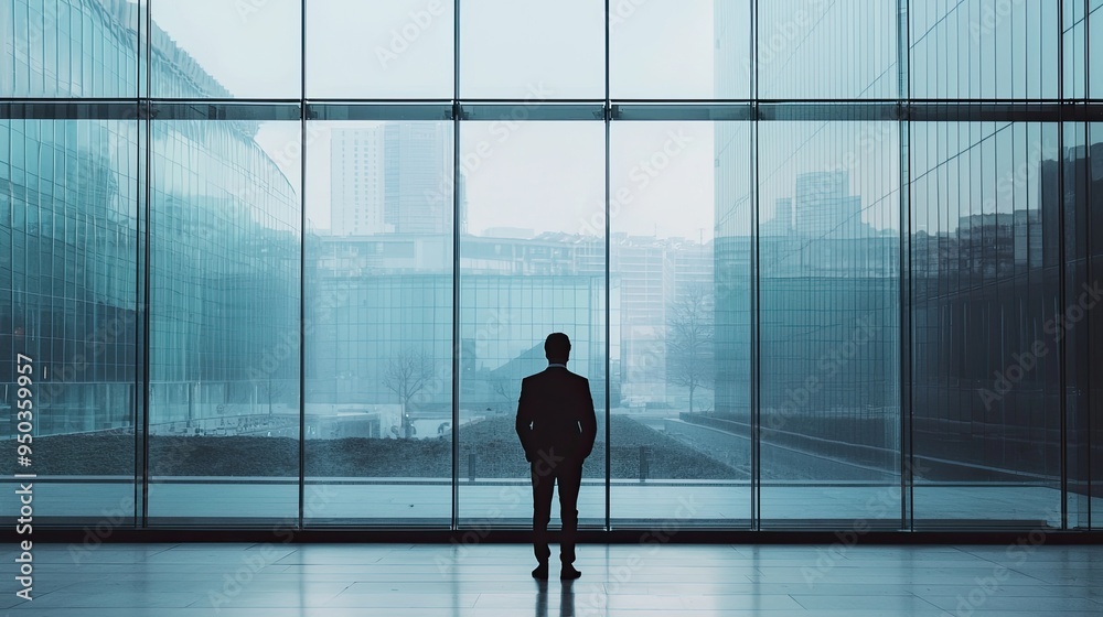 Portrait of a handsome young businessman standing by the window in office Portrait of a handsome young businessman standing by the window in office