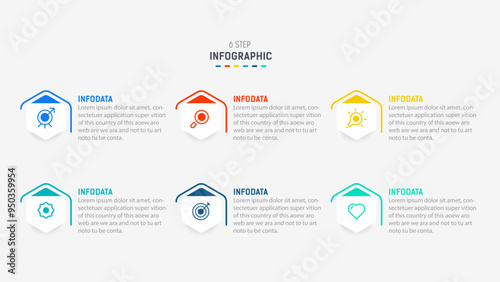 Business  infographics design for Six Step, option, parts or process. Infographic 6 element design template for presentation.  process diagram, step banner, flow chart, 6 option template.