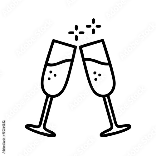 outline icon of two champagne glasses, vector illustration, black line, flat style