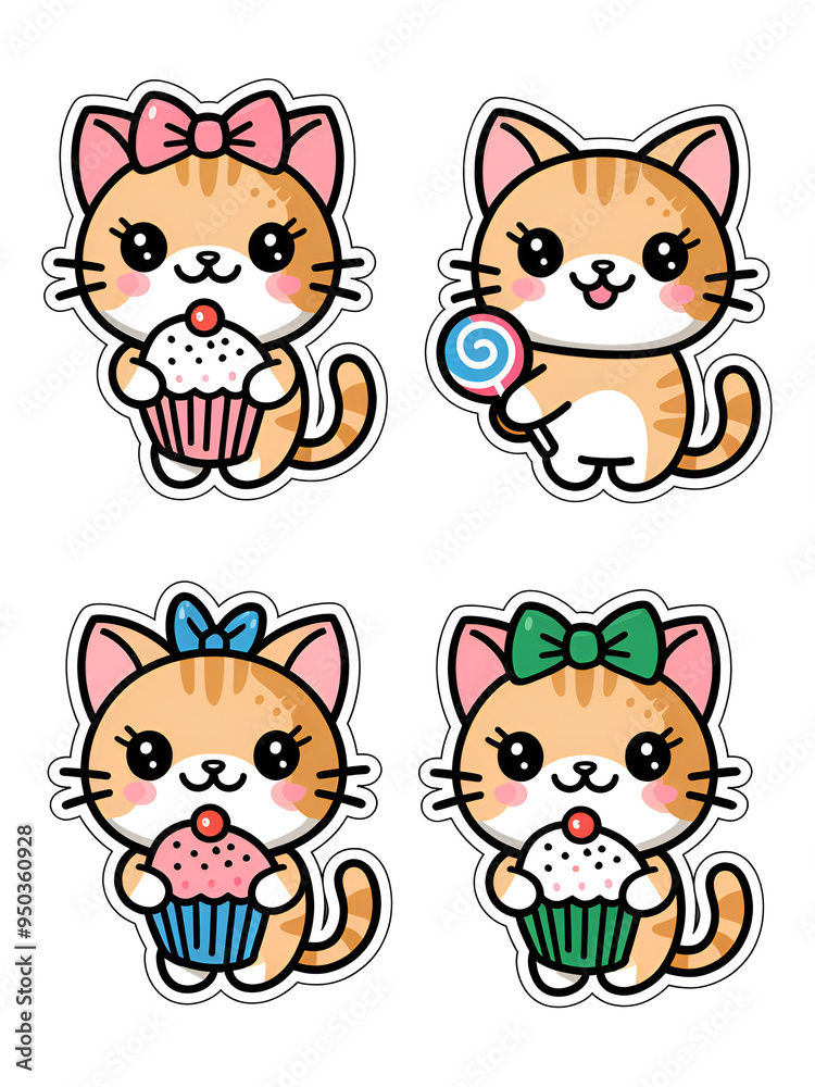 Fototapeta premium Kawaii Cat Stickers Set, Cute and Adorable Kawaii Cat Decals, Fun Cartoon Cat Stickers for Journals and Laptops, High-Quality Kawaii Cat Sticker Pack, Colorful and Playful Cat Stickers, Cute