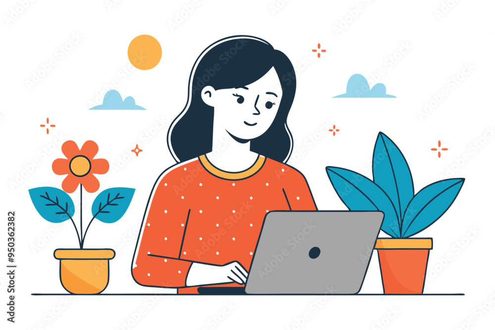 women working with laptop skatch art vector illustration women working with laptop skatch art vector illustration