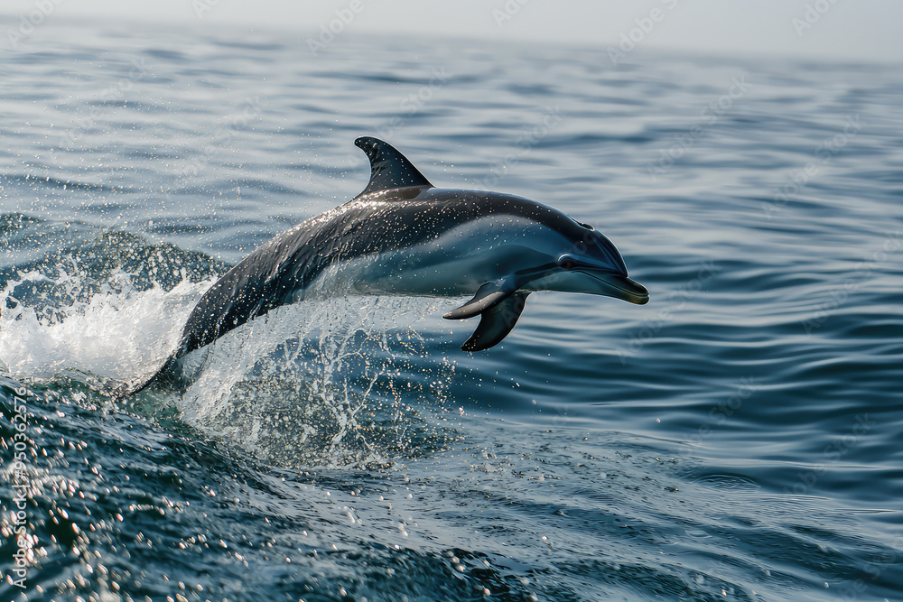 A Vibrant Dolphin Leaps into the Air, Splashes Sparkling Water Beneath the Bright Sky, Capturing Pure Joy and Freedom. A Vibrant Dolphin Leaps into the Air, Splashes Sparkling Water Beneath the Bright Sky, Capturing Pure Joy and Freedom.