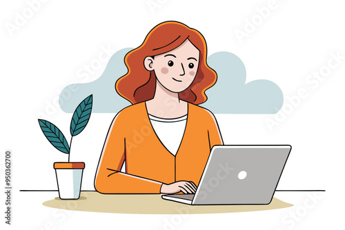women working with laptop skatch art vector illustration