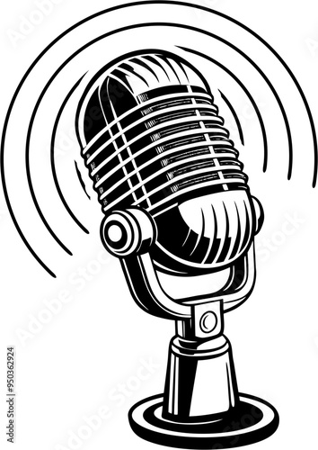 retro microphone illustration, podcast logo 