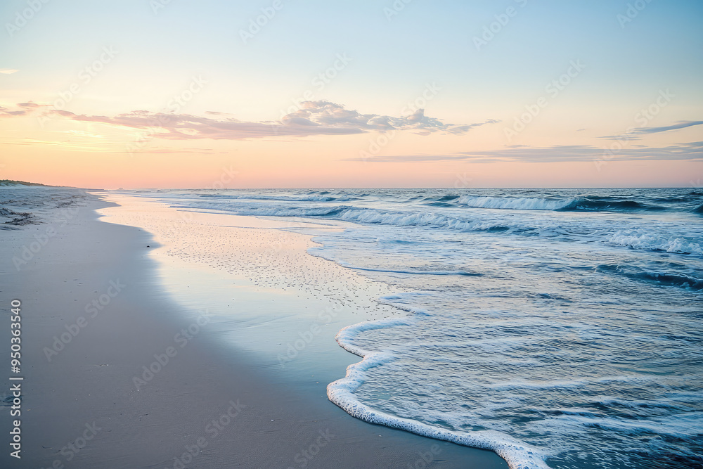 A tranquil beach scene at sunrise, where gentle waves meet the delicate shore, creating a serene escape into nature's beauty. A tranquil beach scene at sunrise, where gentle waves meet the delicate shore, creating a serene escape into nature's beauty.