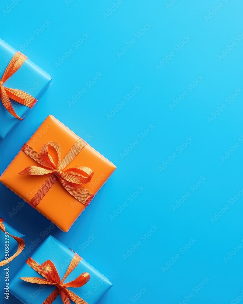 Colorful gift boxes on a bright blue background, perfect for celebrations and special occasions. Colorful gift boxes on a bright blue background, perfect for celebrations and special occasions.