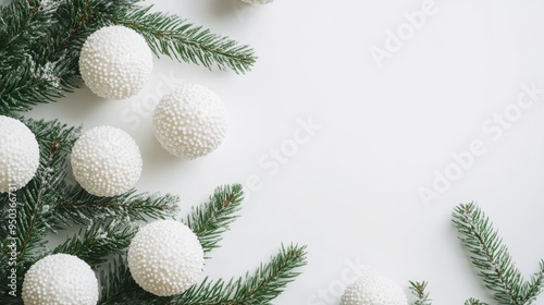 White Christmas Baubles with Evergreen Branches