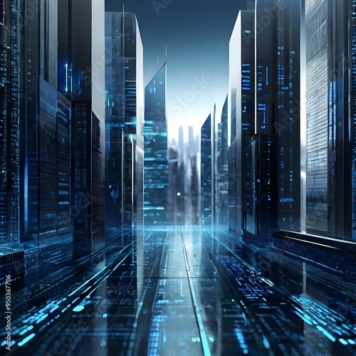 Matrix City In Blue Color