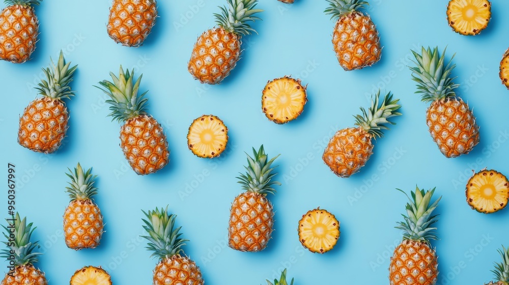 Pineapple Pattern on a Blue Background